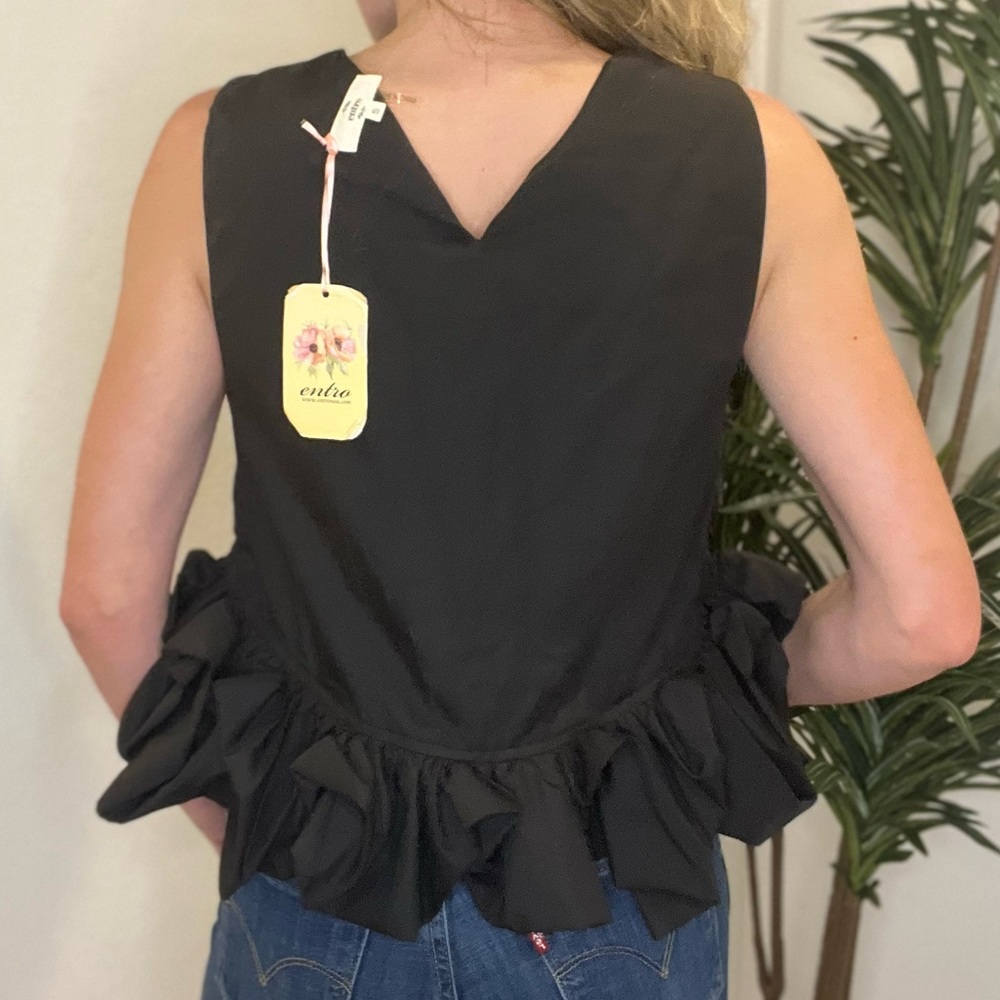 Entro Black Ruffle Hem Crop Top - Picture 6 of 15